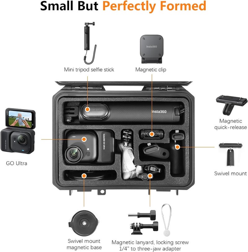 AMAZEAR Waterproof Hard Case for Insta360 Go Ultra Accessories, Insta 360 Go-Ultra Hard Shell Protective Case for Storage, Travel, Easy Carrying, Compact Design, Black - Image 3